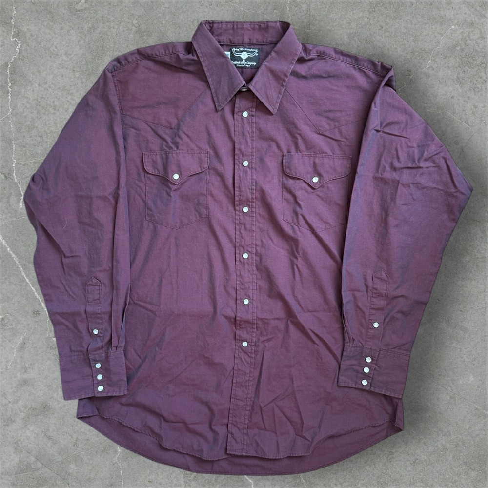 Flying‎ R Ranchwear Western Snap Shirt Mens 2XL Burgundy Long Sleeve Pearl Snap